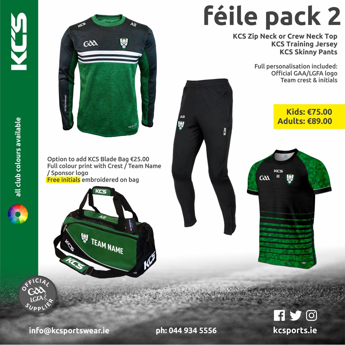 The Offers keep rolling in 🤣 Here is our second @feilegaa Offer Pack😍 In it we have: ✔️KCS Zip Neck or Crew Neck Top ✔️KCS Training Jersey ✔️KCS Skinny Pants For more info just contact us here on Twitter 🐦 or ☎️ 044 93 45556 #FridayFeeling #gaa #offers #feile