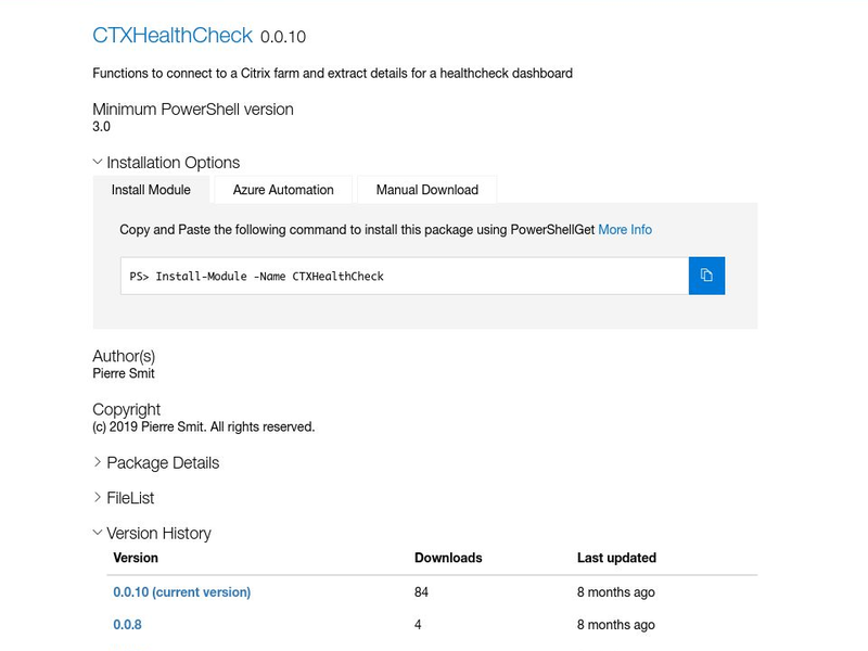 AndySvints's tweet photo. #Module: CTXHealthCheck
Author: Pierre Smit
ProjectUri: https://t.co/toVbLFR0R8
Functions to connect to a Citrix farm and extract details for a healthcheck dashboard

#AndySvints #RandomPSModule #Citrix #PSModule https://t.co/sGJJMBbhaF