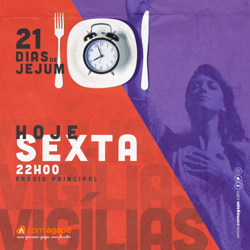 com_agape's tweet photo. Nesta sexta temos a ultima vigília dos 21 dias de Jejum, venha para um tempo de clamor, alinhamento e busca por mais de Deus juntamente com todo time de voluntários da Com.Ágape. https://t.co/BZ0micqiT7