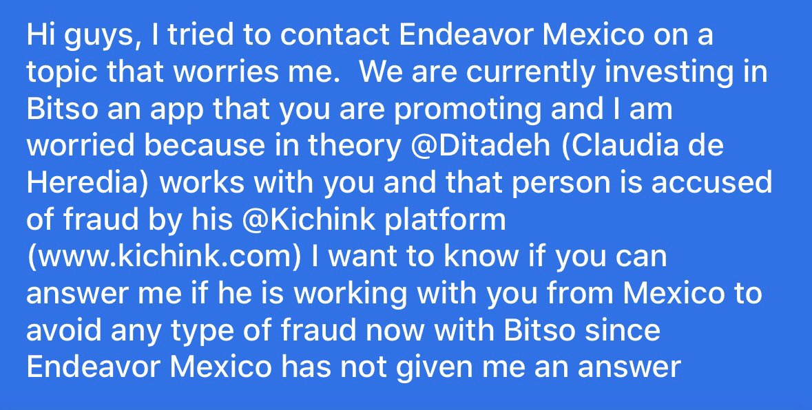 anagromero's tweet photo. @endeavor_global guys I hope you can answer me about this matter 👇🏻about these info you can take a look at #kichinknopaga thank you so much! @EndeavorMexico still not answering me 🤷🏻‍♀️ https://t.co/cfSPpHWMKC