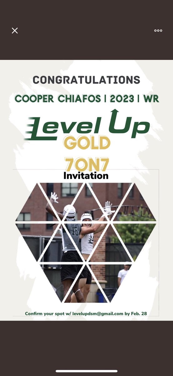 CChiafos's tweet photo. Thank you @LevelUpDSM for inviting me to play on the gold 7 on 7 team!🙏 https://t.co/xsZ4w9M4cC