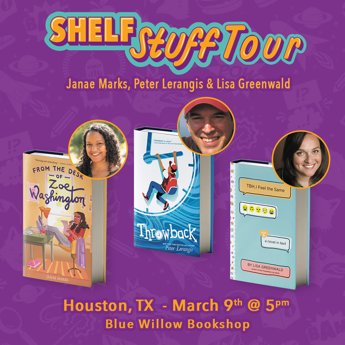 BlueWillowBooks's tweet photo. We have THREE amazing #mglit authors coming to town! 😍 Come hang out with @JanaeMarksBooks, @PeterLerangis, and @lisagreenwald during the first-ever #ShelfStuffTour. The theme is Game Night, and there will be some awesome prizes! https://t.co/sQoadK5pwF @HarperChildrens https://t.co/wEWBu12FxM