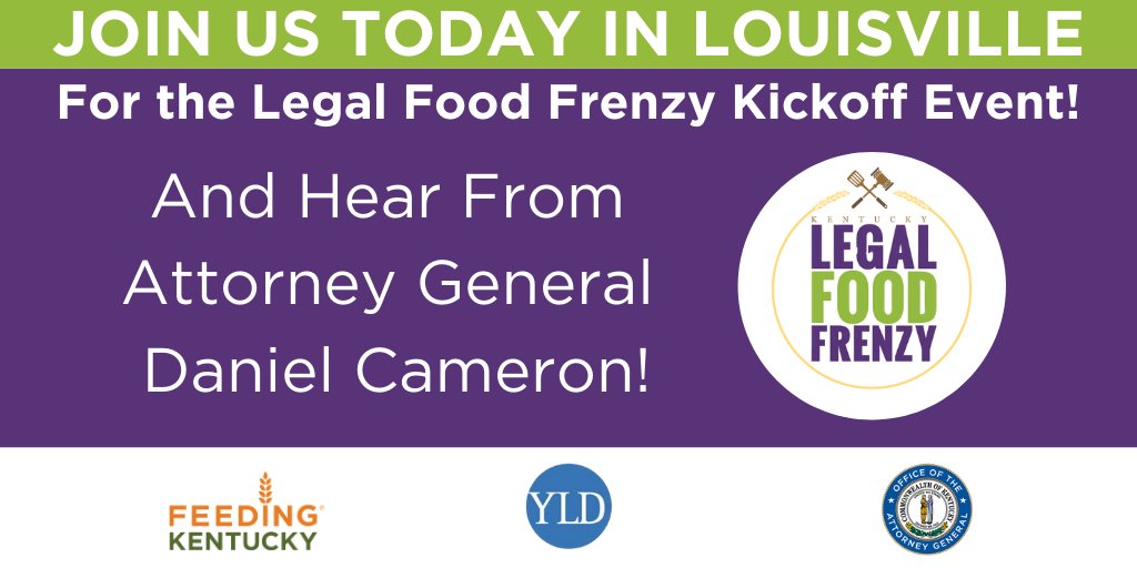 KyFoodFrenzy's tweet photo. Join Us Today in Louisville! Legal Food Frenzy Kickoff Event!
Hosted by @KyFoodFrenzy and @KBAYLD. And hear from Kentucky Attorney General Daniel Cameron @kyoag. At Patrick O'Shea's, 123 W. Main Street, in Downtown Louisville, 4:30 pm - 6:30 pm. #Kylff #FeedtheFrenzy #EndHunger https://t.co/gEmdu2TQzn