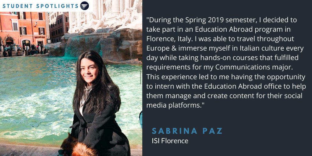 Hi there! My name is Sabrina and I am currently the Social Media Intern at Education Abroad. ISI Florence helped me fulfill my personal &amp; academic goals during the Spring 2019 semester. Apply at abroad.uconn.edu today! #STUDENTSPOTLIGHTS 🌎