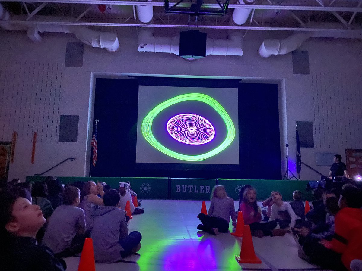 What an incredible Laser Light show from Wondergy! They shared the science behind lasers and how they “trick” our senses into seeing pictures and drawings. Our eyes/mind hold onto light for a moment and erases them - but move light quickly and we see pictures.  Thanks Butler PTO!