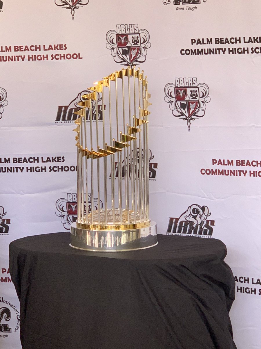 AvidPbl's tweet photo. The Washington Nationals World Series Trophy is here at PBL #OnlyatLAKES #pblbaseball #pblavid #Thisisavidpalmbeach @MsColleenCarney @AVIDLauraRounds @5CaratsPBL @PBL_Guidance https://t.co/0GXiITtyaQ