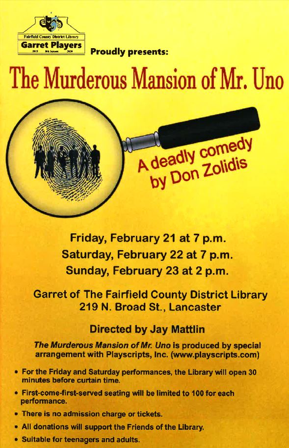 Fairfield211's tweet photo. Don't Forget to check out the FREE production of The Murderous Mansion of Mr. Uno performed by the Garret Players! https://t.co/CUYW0zRvBr