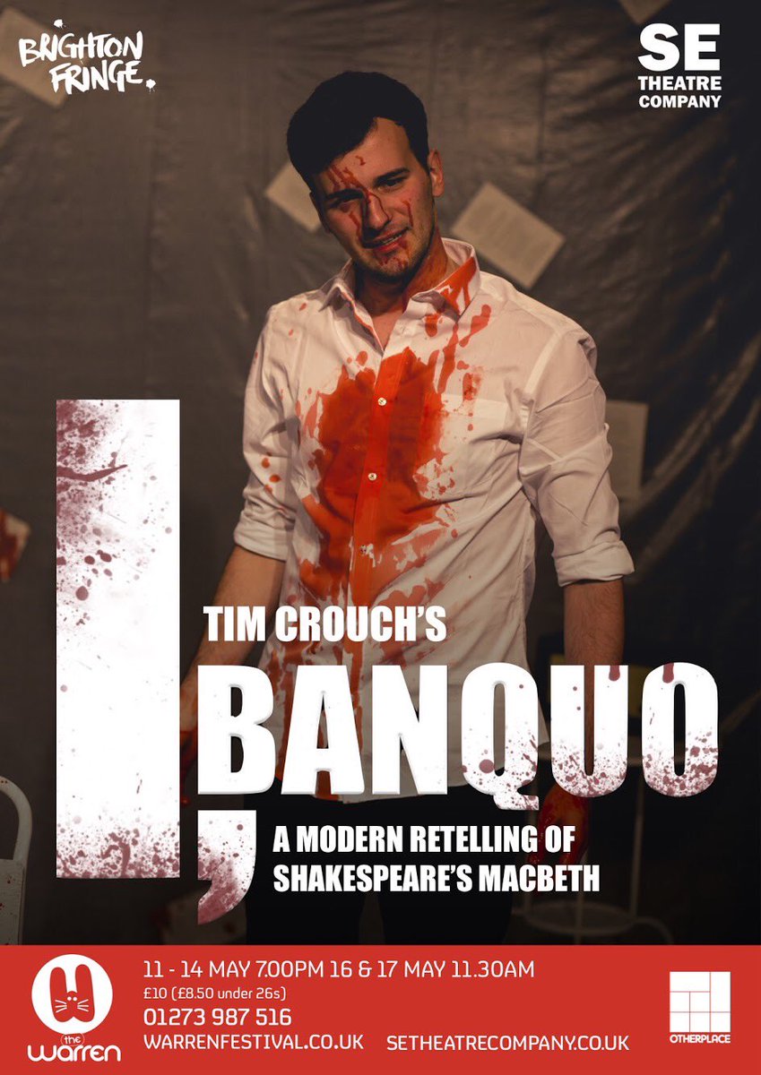 sethcompany's tweet photo. No rest for the wicked! We are delighted to announce that we will be taking part of this year’s @brightonfringe with our production of @thistimcrouch #iBanquo! Catch us at @warrenfestival from Monday 11th - Sunday 17th (no show on Friday). Tickets now on sale. #brightonbanquo https://t.co/moUdEbmPth