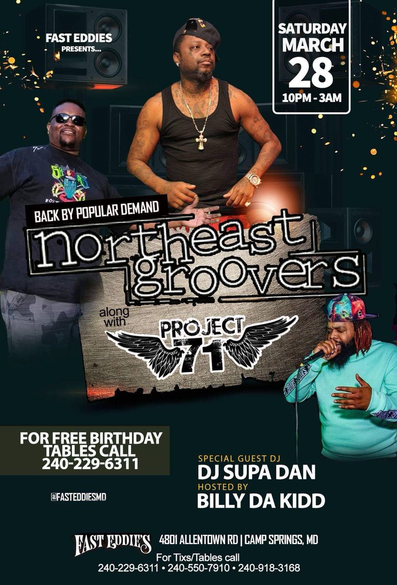 GoGoRadio_TV's tweet photo. @NEGofficial &amp;
Project 71
Saturday March 28
at @fasteddiesmd 
10pm-3am

For more info call 240-550-7910

#neg #northeastgroovers #project71
#fasteddies #dmvevents #dmvgogo #epicevent #gogomusic #GGRL #gogoradiolive https://t.co/HLPaY5B6k1