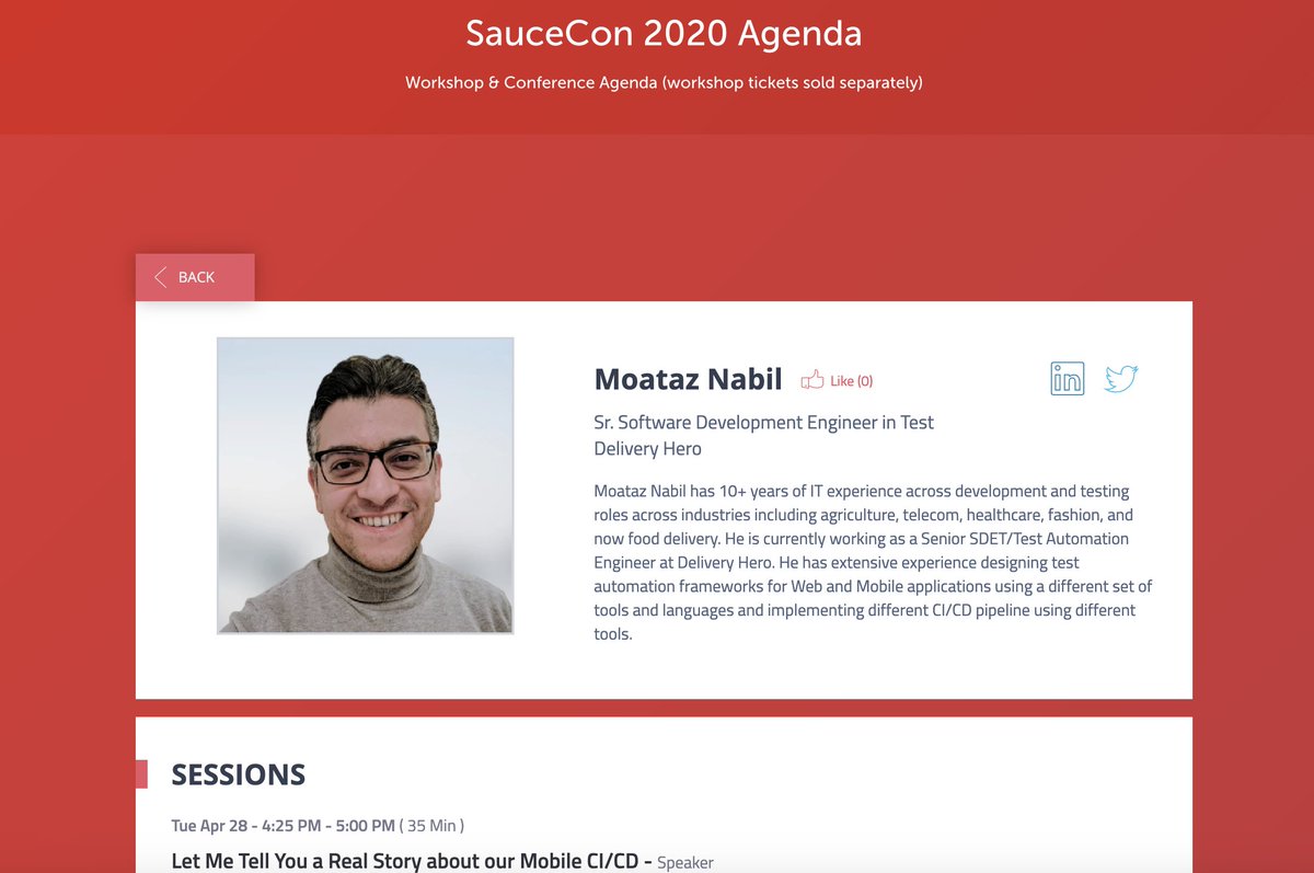 Moatazeldebsy's tweet image. The full agenda for #saucecon2020 has been posted! 🚀
So excited to be on the stage with awesome people.
saucecon.com/agenda-2020
Thank you @saucelabs 😍
#testautomation #testautomationtools #testing #continuoustesting #devopstools #mobiletesting #automation #saucecon