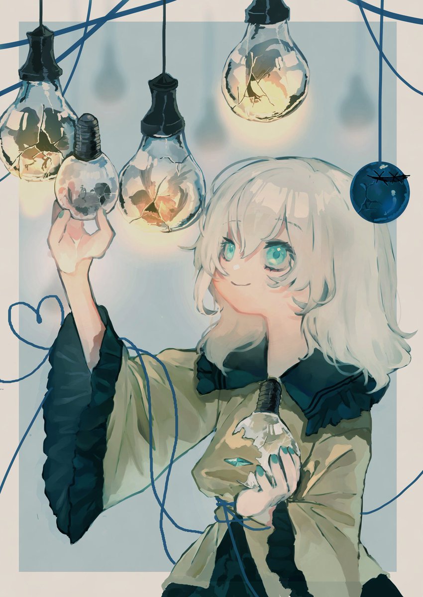 komeiji koishi 1girl solo shirt wide sleeves smile yellow shirt light bulb  illustration images