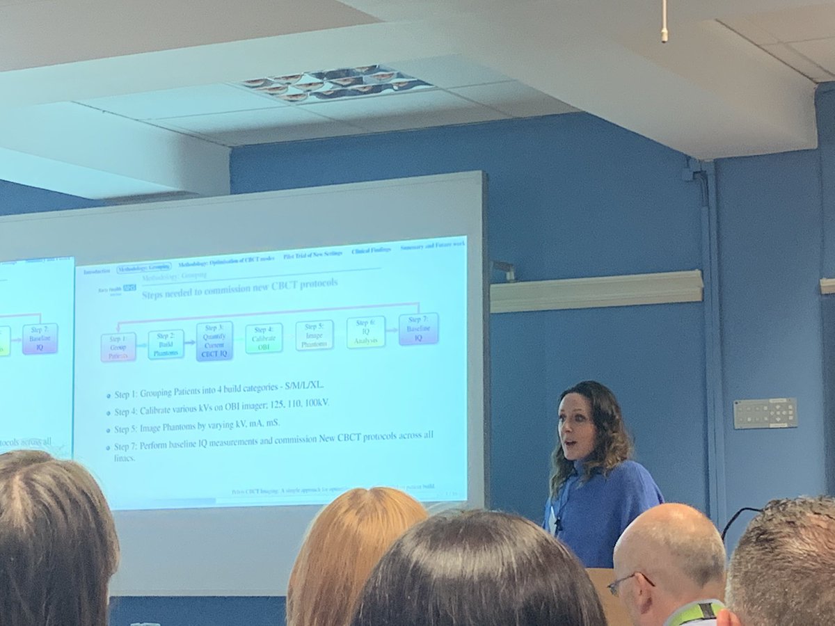 ScotRTPhys's tweet photo. Caroline Ordóñez-Sanz presenting work from @NHSBartsHealth with @Mac_Nilo on reducing concomitant dose from CBCT by optimising imaging parameters based on patient build #scotradphys https://t.co/7BjBklV1BK