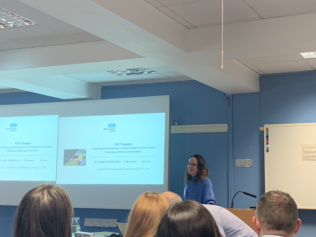 ScotRTPhys's tweet photo. Caroline Ordóñez-Sanz presenting work from @NHSBartsHealth with @Mac_Nilo on reducing concomitant dose from CBCT by optimising imaging parameters based on patient build #scotradphys https://t.co/7BjBklV1BK