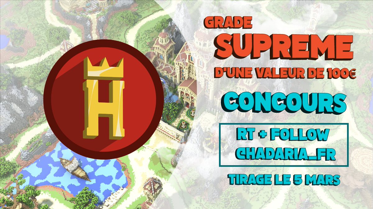 Hadaria_FR's tweet image. ⭐ #CONCOURS HADARIA ⭐

» Tentez de remporter le nouveau MEILLEUR grade d'Hadaria !

👑Le grade SUPRÊME, d'une valeur de 100 EUROS ou 500,000,000 ✸ ! 👑

Pour participer au concours:

🔸Retweet ce Tweet
🔸S'abonner à @Hadaria_FR 

📆 Résultat le 5 mars ! 

Bonne chance ! 😇