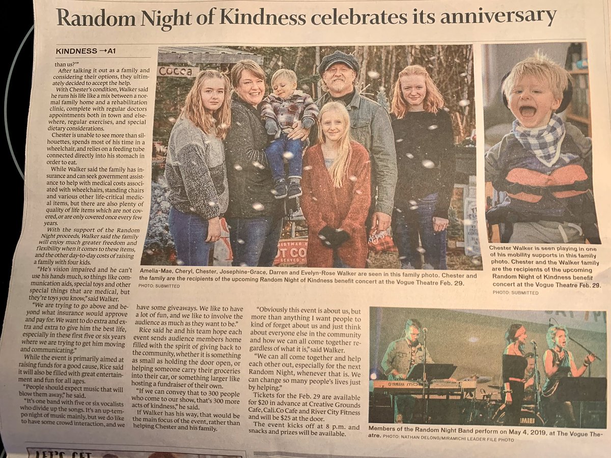 AussieBigDaz's tweet photo. The newspaper did a article on A Random Night of Kindness. #Miramichi #community #MightyChester #cerebralpalsy #rnok https://t.co/ztIWmBupR2