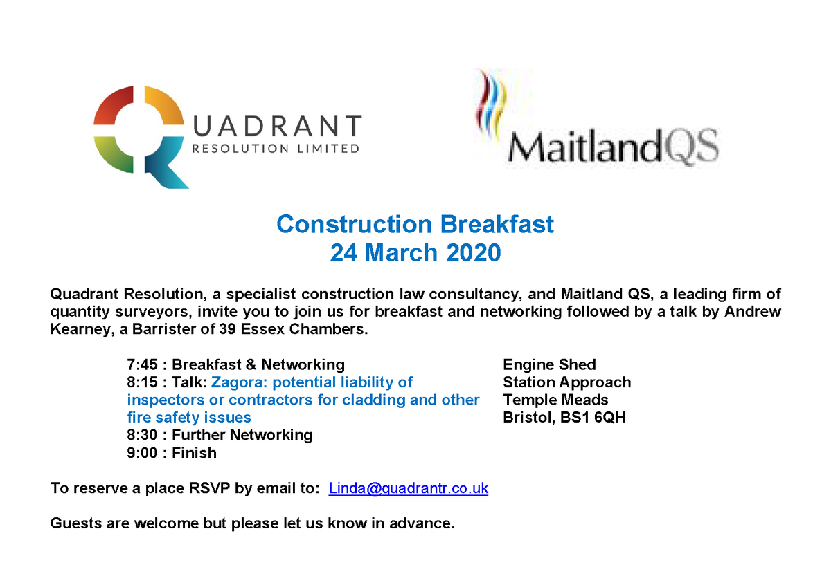 We're glad to announce our next Construction Breakfast #construction #firesafety #cladding #networking