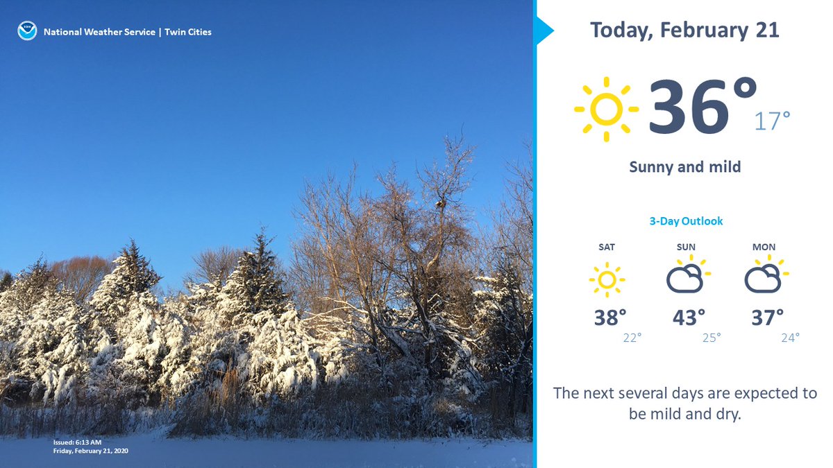 NWSTwinCities's tweet photo. The next several days are expected to be mild and dry. #mnwx #wiwx https://t.co/MZpS0m5Drd