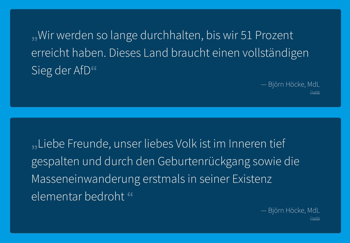 ReinhardPeters's tweet image. Mit solchen Sprüchen &amp;amp; kruden, menschenverachtenden Thesen wurde der Hass geschürt, der schwache Menschen aufstachelt &amp;amp; dazu bringt, solch sinnlose, furchtbare Taten wie in #Hanau, #Halle oder #Kassel zu begehen.

#AfDVerbotJETZT

Hier nachzulesen 👉das-ist-afd.de