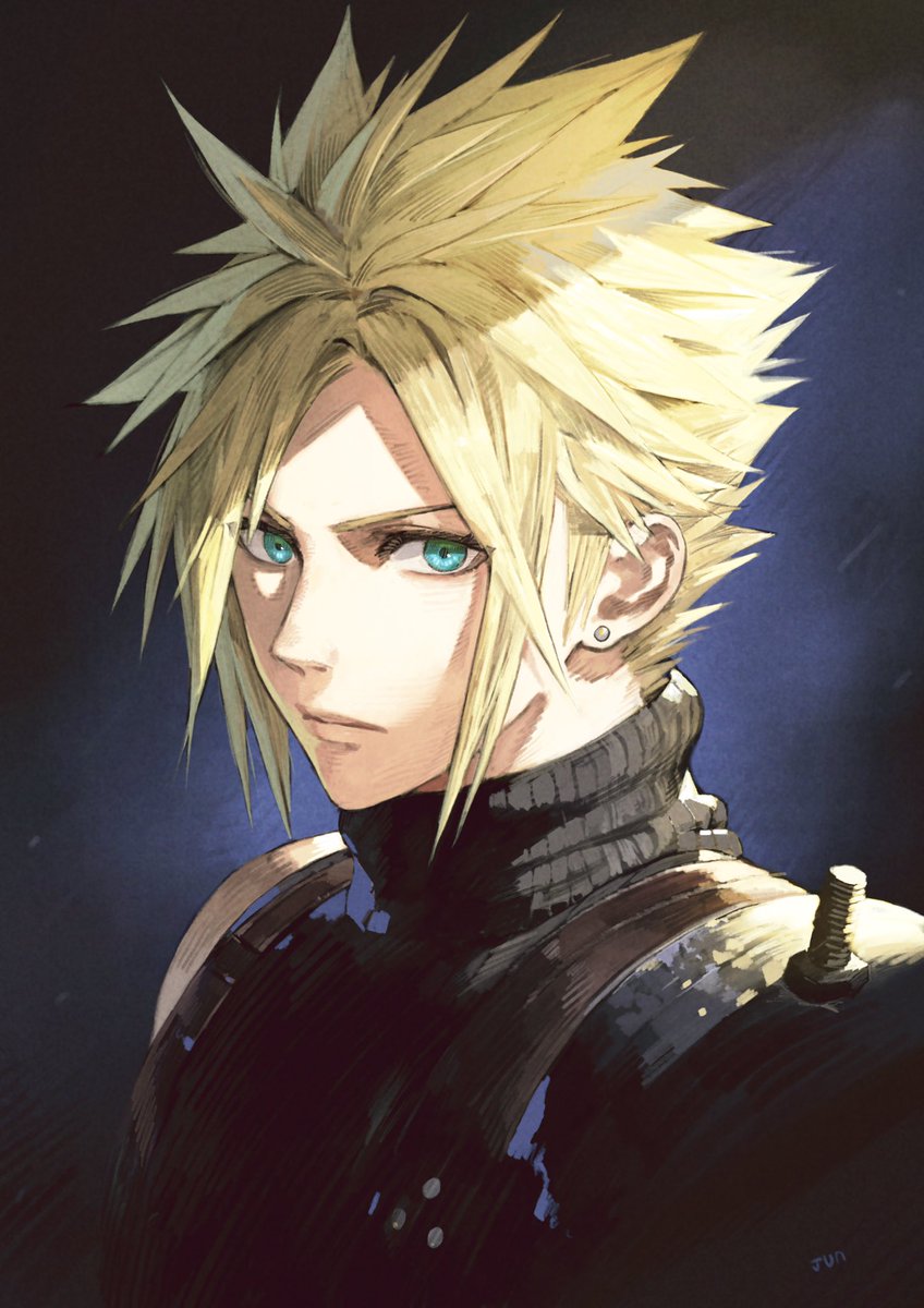 cloud strife 1boy blonde hair male focus solo earrings jewelry spiked hair  illustration images