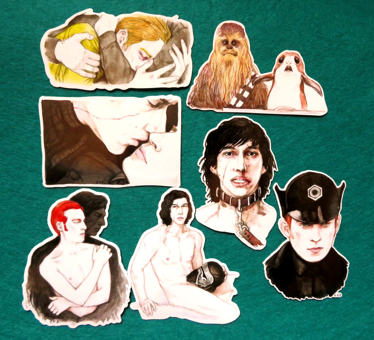 RussiandollRita's tweet photo. Second lot of stickers has arrived! All done by my beautiful girls @Ekatheartist , @aldonsanp an @blackkingsdream 
Who's the lucky girl?! MEEE! #StarWars #kylux #reylo #rey #kylo #hux #mitaka #poedameron #techie #matt #phazma #techienician #chewbacca #porg #gingerpilot #BenSolo https://t.co/BNBPmerKbz