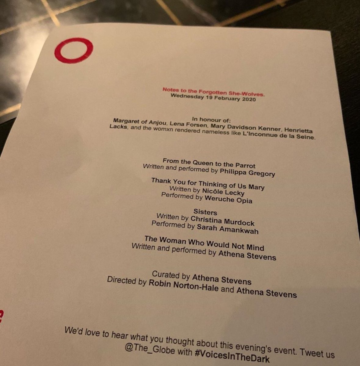 Thank you <a href="/srhmnkwh/">Sarah Amankwah</a> for gorgeously performing my piece, thank you <a href="/athenastevens/">Athena Stevens</a> <a href="/The_Globe/">Shakespeare’s Globe</a> for this incredible opportunity, thank you to Nerissa and Katherine Bowes-Lyon for allowing me to muse your lives, thank you to everyone for all your support! #NotestotheForgottenSheWolves