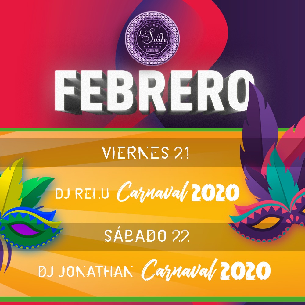 la_suite's tweet photo. 🎉🎊🎉 Fiesta de CARNAVAL en La Suite 🎉🎊🎉

Celebra el Carnaval con la mejor música y el mejor ambiente de la mano de DJ RELU (el viernes) y DJ JONATHAN (el sábado) 🥁 🥁

¡¡No te lo puedes perder!! 🥳 https://t.co/mCFXFtOa02