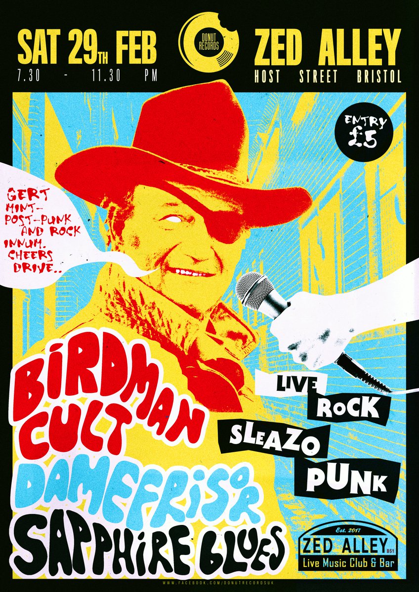 DONUTRECORDS's tweet photo. next live event on the 29th Feb a leap year!
featuring @birdmancult , @damefris and Sapphire Blues
live at @zed_alley 

https://t.co/qoLQnIvm6i https://t.co/XVw5F0OljF