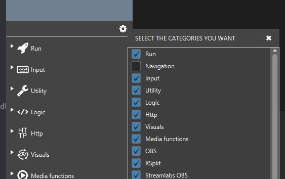 Reinier_TP_Dev's tweet photo. So since our plugin system is coming and we already have quite a few developers working with that, it seemed only logical to be able to hide some action categories, just some Touch Portal v2.1 things :-) #MakeYourStreamSmart with @Touch_Portal https://t.co/PN9Jx0Mz5k