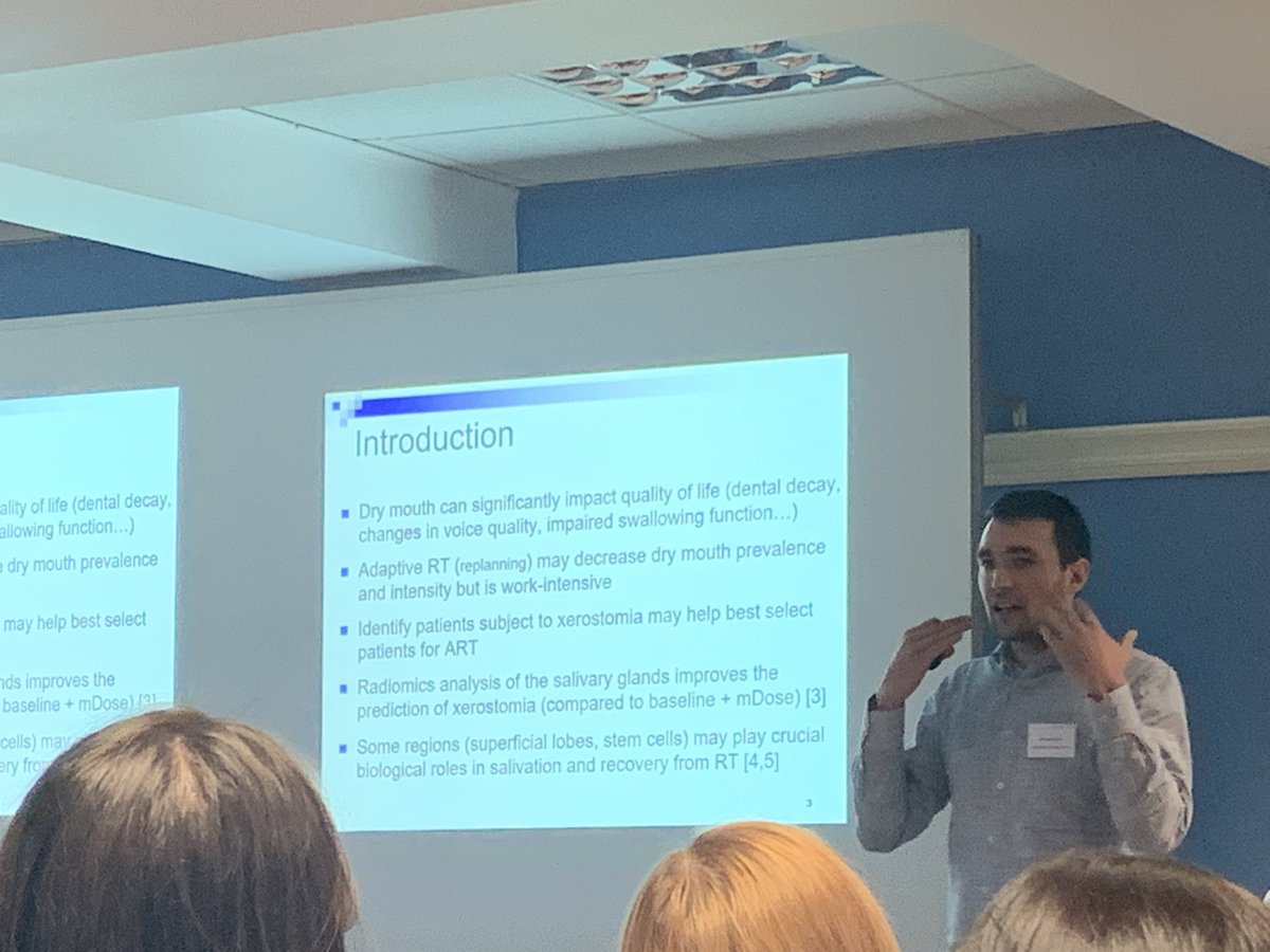 ScotRTPhys's tweet photo. IMAGE-INE research associate Dr Thomas Berger @NHS_Lothian presents @EdinburghUni @NHSGGC @CUH_NHS collaborative work on investigating radiomic imaging biomakers to predict xerostomia in head&amp;neck #radiotherapy 
#scotradphys https://t.co/2xNOagxMzS