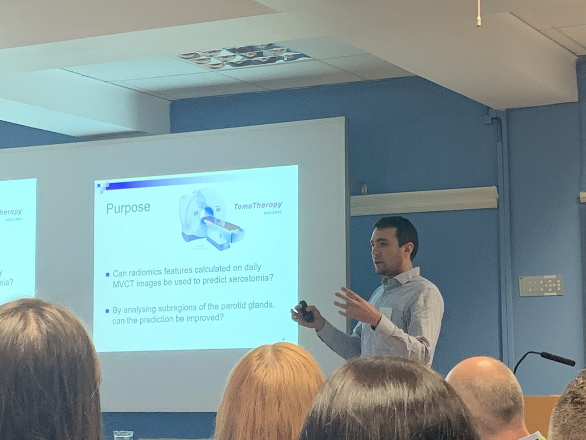 ScotRTPhys's tweet photo. IMAGE-INE research associate Dr Thomas Berger @NHS_Lothian presents @EdinburghUni @NHSGGC @CUH_NHS collaborative work on investigating radiomic imaging biomakers to predict xerostomia in head&amp;neck #radiotherapy 
#scotradphys https://t.co/2xNOagxMzS
