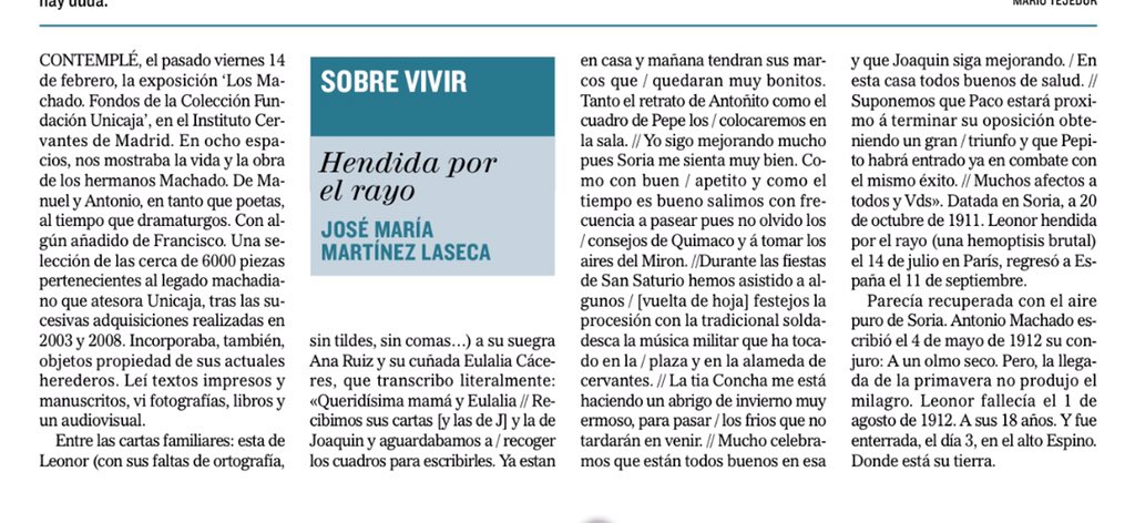 lc_pastor's tweet image. ‘Sobre vivir’ de #JMML nos introduce en el #22F 81Aniversario de la muerte de D. Antonio.  Hendida por el rayo.