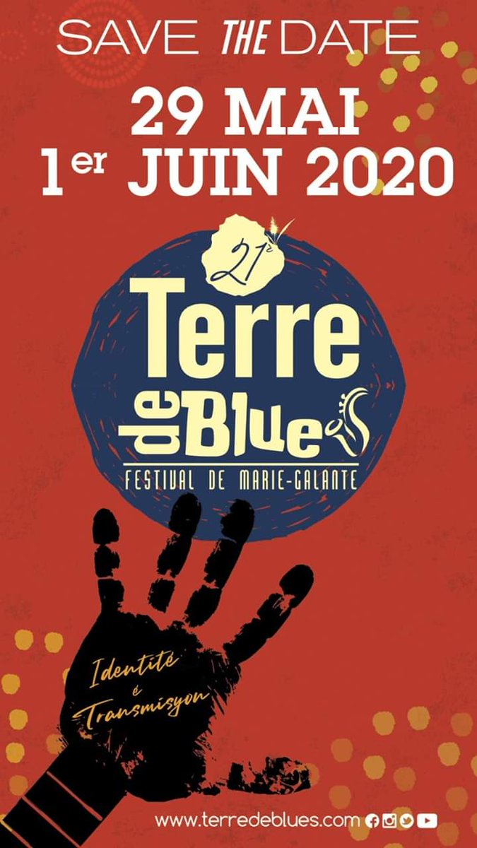 TerreDeBlues's tweet photo. 👀 #savethedate #agenda #evenement #caraibes #guadeloupe 
. Du 29 mai au 1er juin 💥 C'est le #festival #TerreDeBlues de #MarieGalante 🎶 #musique 
. Le line-up arrive !!! 
. #staytuned #stayfocused #TDB2020 
. #Identité et #transmission #transmisyon 
. May 29 to June 1st https://t.co/XFLNfIugpM