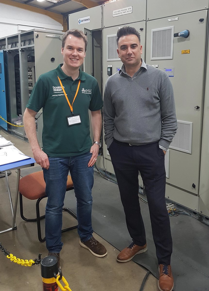 SaftronicsLtd's tweet photo. Lovely to see Stuart Haig from esd - Efficient Service Delivery in our manufacturing facility this week with Hadi Bayat conducting a Factory Acceptance Test for the Invermoriston project for Scottish Water #motorcontrolcentre #mcc #waterindustry https://t.co/8IIR90lvER