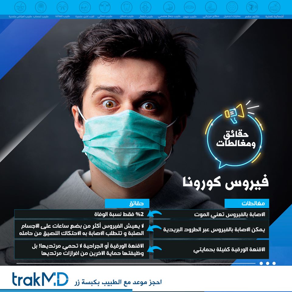 trakMD's tweet photo. فيروس كورونا:
حقائق و مغالطات
 https://t.co/EyVm0PgRMW https://t.co/Ud8ObI80OU
