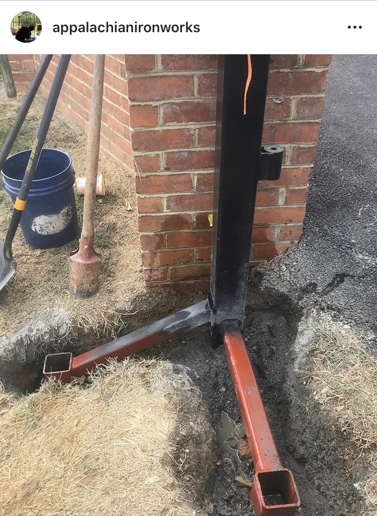 ironwork's tweet photo. We don’t take gate posts lightly. Subterranean outriggers. 540-384-6249 info@appalachianironworks.com https://t.co/KgeBoCBUAD