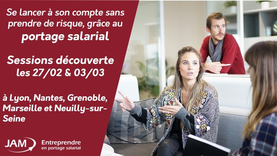 Porteurs de projet, connaissez-vous le #PortageSalarial ? La solution alliant sécurité et indépendance ! 
Rendez-vous découverte avec <a href="/JAMPortage/">JAM Portage Salarial</a> à #Lyon, #Nantes, #Grenoble, #Marseille et #NeuillysurSeine 27/02 et 3 mars prochains. 
Infos &amp; inscriptions : buff.ly/2XACtMK
