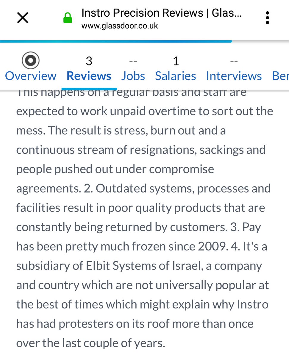 blockthefactory's tweet photo. We love this worker's review of Israeli owned arms company Instro Precision (the one we've shut down on numerous occasions). 
Esp the end bit!  😂😂😂 https://t.co/9gCjjvUI5X