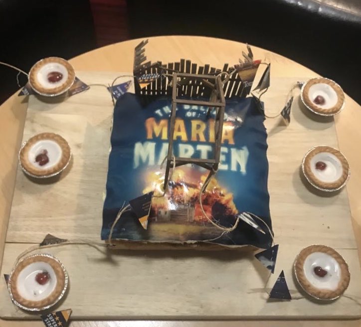easternangles's tweet photo. Joyous opening day for #TheBalladOfMariaMarten at @NewWolsey yesterday; finished off with a rather impressive cake created by @MatthewLinley #ManOfManyTalents #MariasHome #Polstead #Suffolk #RedBarnMurder https://t.co/FVFqOaV08H