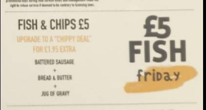 It's Friday! 

Do you start the weekend with Fish and Chips? Here at the Crows Nest Pub Widnes we do! 

£5 for Fish, Chips and Peas... Upgrade to our Chippy Deal which adds a battered sausage, bread and butter and a jug of gravy for £6.95!! 

#CrowsNestPubWidnes #Widnes
