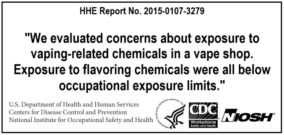 zero7starz's tweet photo. Basically, aerosol from #flavoredvapingproducts contains no danger from second hand exposure. “The measured concentrations were below all applicable OELs.” Making the exposure virtually harmless. Note, no nicotine was found on any surface. https://t.co/AlSw47jXkY #ksleg https://t.co/vY7noo27AH