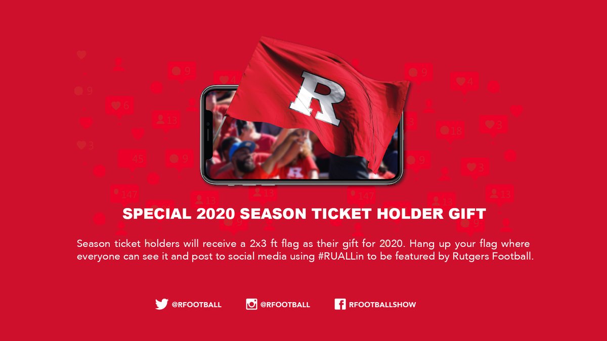 RUAthletics's tweet photo. 🚩 Show the world that you are ALL IN‼️

🏈 Season Ticket Holders will receive a special gift to kick off the @GregSchiano Era of @RFootball.

Get ALL IN and join or renew by March 5.

📲: https://t.co/wXzWIeHNdX
📞: 866.445.GORU https://t.co/p0fzXSjY1G