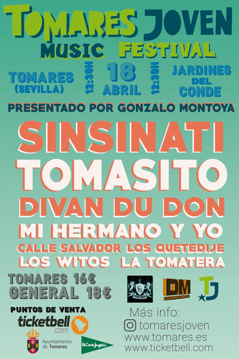Llega a #Tomares un festival de música para jóvenes. Una gran oportunidad de disfrutar de los grupos que más suenan en la actualidad. ¡No te lo pierdas!
#TomaresJoven