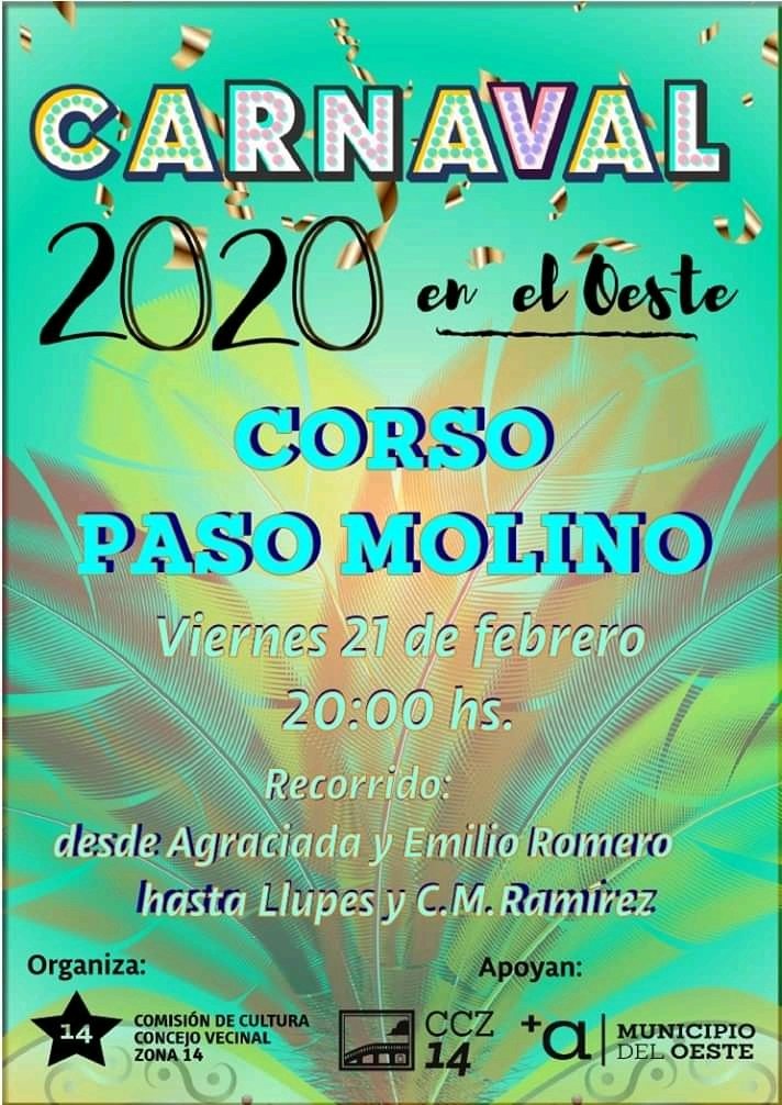 🎉Y vuelve el Corso a Paso Molino 🎉a las 20 hs.
Desde Agraciada y Emilio Romero hasta Llupes y Carlos María Ramirez.