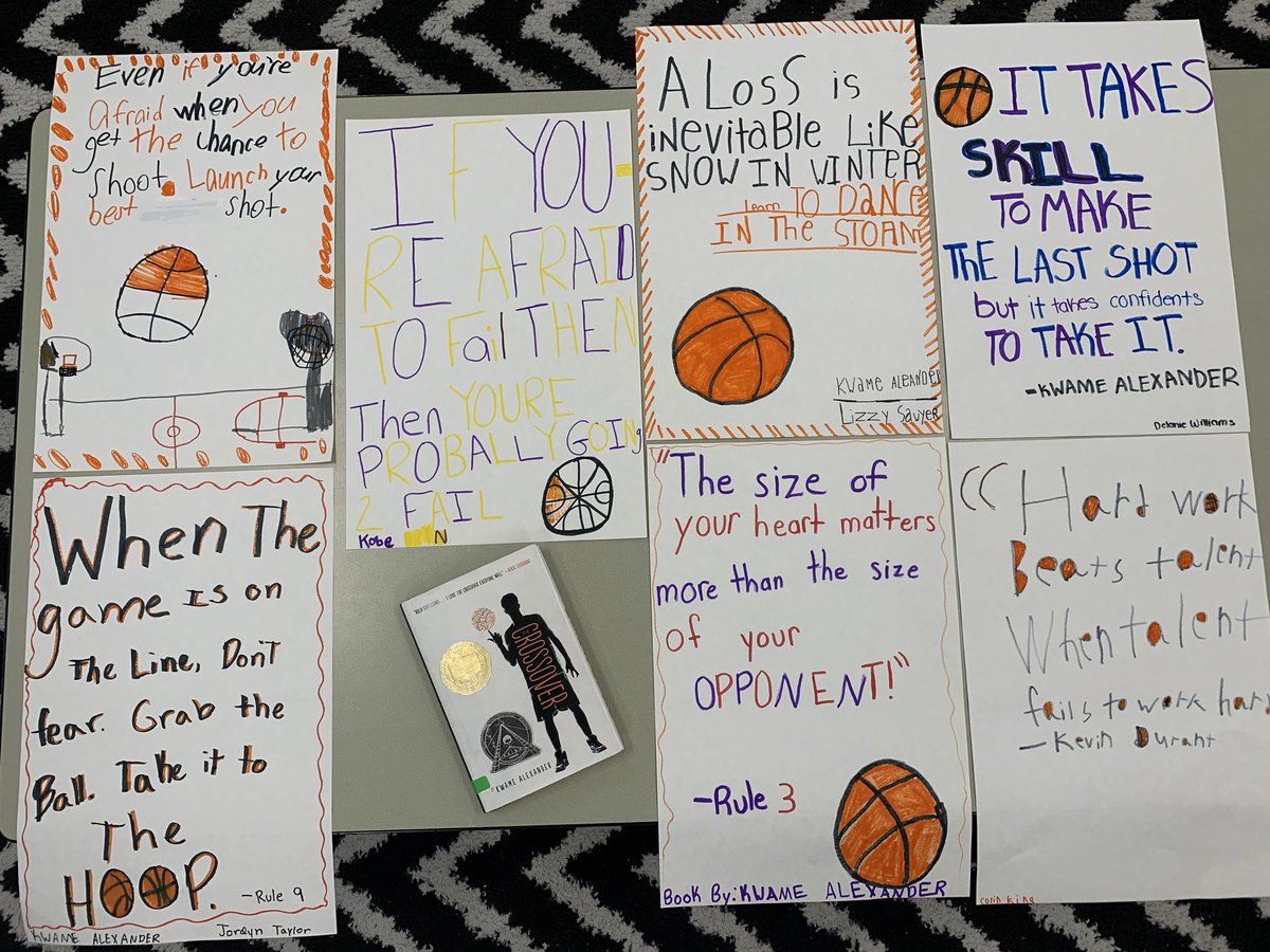 MsMcWilliams1's tweet photo. We finished reading The Crossover, and students were inspired to create some new artwork for our classroom. Thanks @kwamealexander - these 5th graders found their new favorite book 🏀❤️ 
#WErTJ #lifelessons https://t.co/DyRiK4ob40