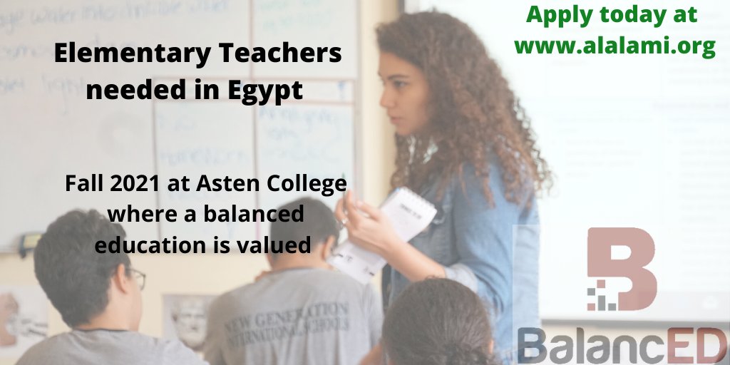alalami_edu's tweet photo. No time like the present to apply to #TeachAbroad. A new international school is opening in #Egypt Fall 2021 and already looking for elementary teachers. Apply today https://t.co/b6XdIxh0It https://t.co/Pex65F8yEg