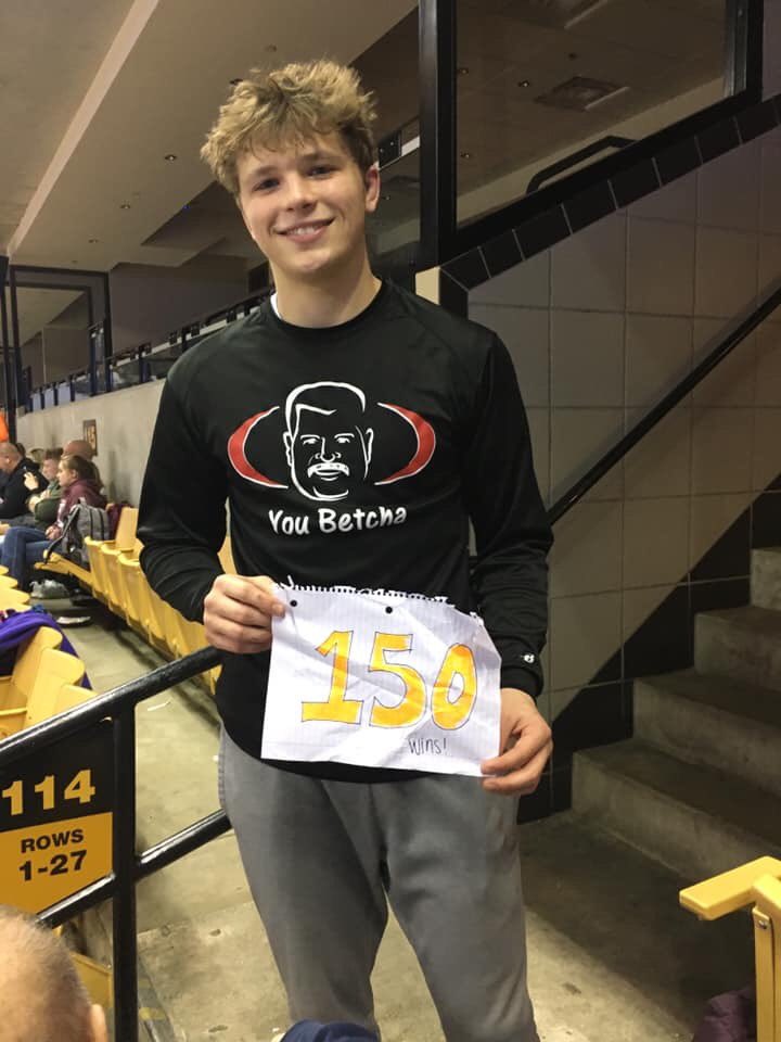 jayswrestling's tweet photo. Congrats, Will Kuster on your 150th win!  Especially cool that it occurred at State!  Proud of you! https://t.co/o7GjVuAPoi