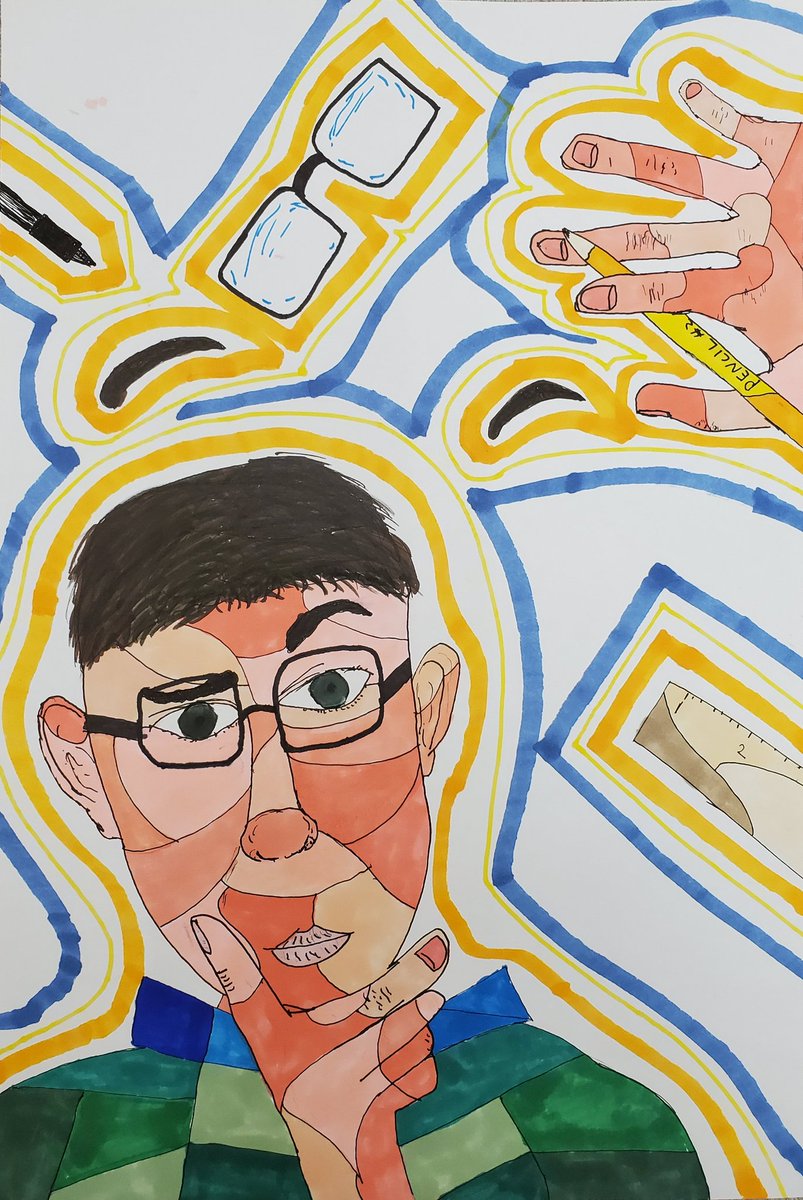 MrsStanleyArt's tweet photo. (PART 2) After practicing #blindcontour &amp; #modifiedcontour drawing, Drawing &amp; Painting students had to take their favorites &amp; turn them into fully finished/developed pieces of artwork. Open media/open interpretation. SUCH creative solutions. Love them! @northcolonieart #nccsart https://t.co/mdgq3HJ4me