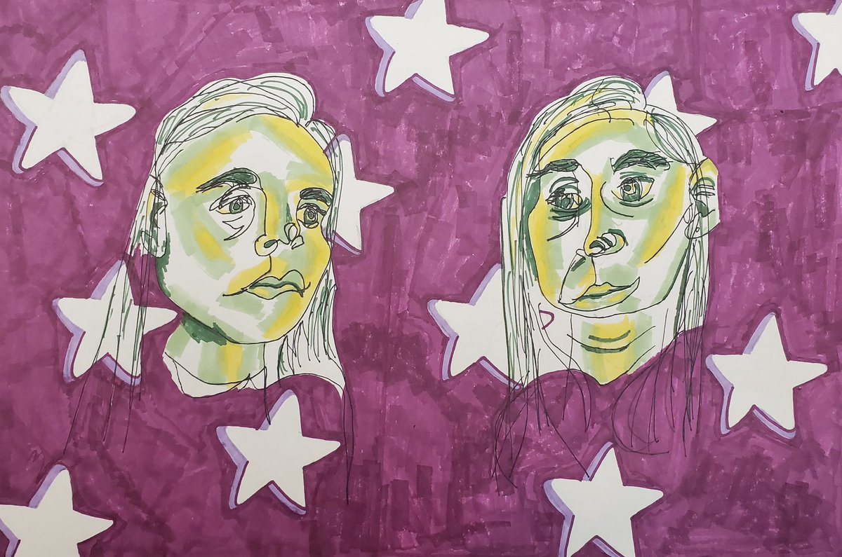 MrsStanleyArt's tweet photo. (PART 2) After practicing #blindcontour &amp; #modifiedcontour drawing, Drawing &amp; Painting students had to take their favorites &amp; turn them into fully finished/developed pieces of artwork. Open media/open interpretation. SUCH creative solutions. Love them! @northcolonieart #nccsart https://t.co/mdgq3HJ4me