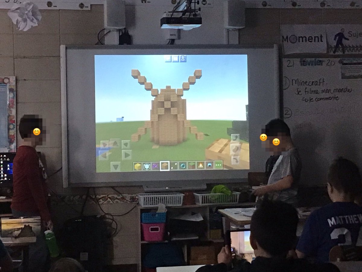 carolanadams's tweet photo. Les élèves de la classe de @ddionm5 qui présentent leur projet d'univers social réalisé avec @Minecraft. On peut voir leur seigneurie, leur église et leur moulin à vent! https://t.co/vM4A22SzV0