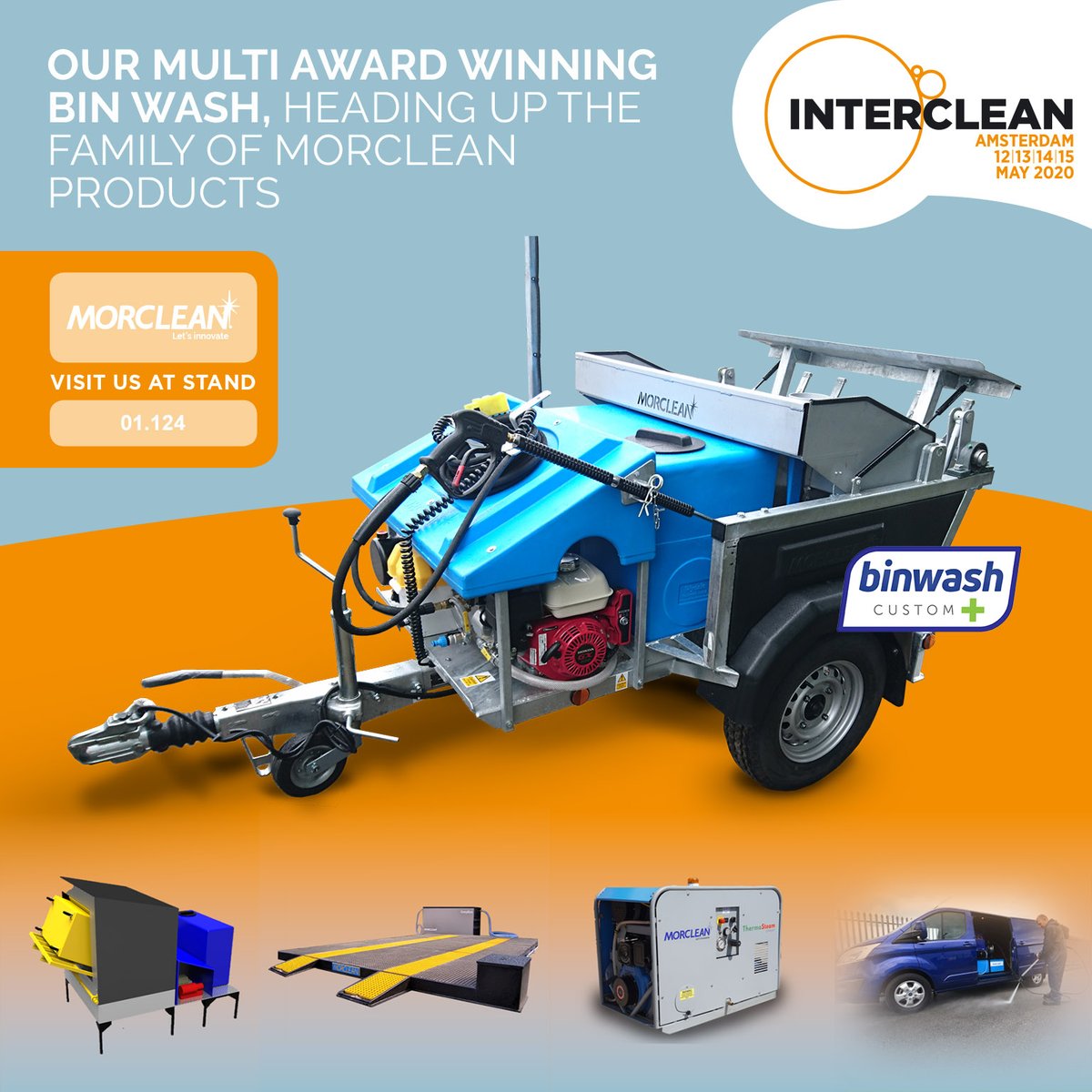 Morclean's tweet photo. Discover the latest professional cleaning innovations on Stand 01.124 at @intercleanshow Amsterdam 2020
Let's innovate!
#binwash #binwashsystem #binwashauto #customplus #washpad #thermasteam #eseries #steamcleaning #vehiclewash #innovation https://t.co/pPrvGtOcuB